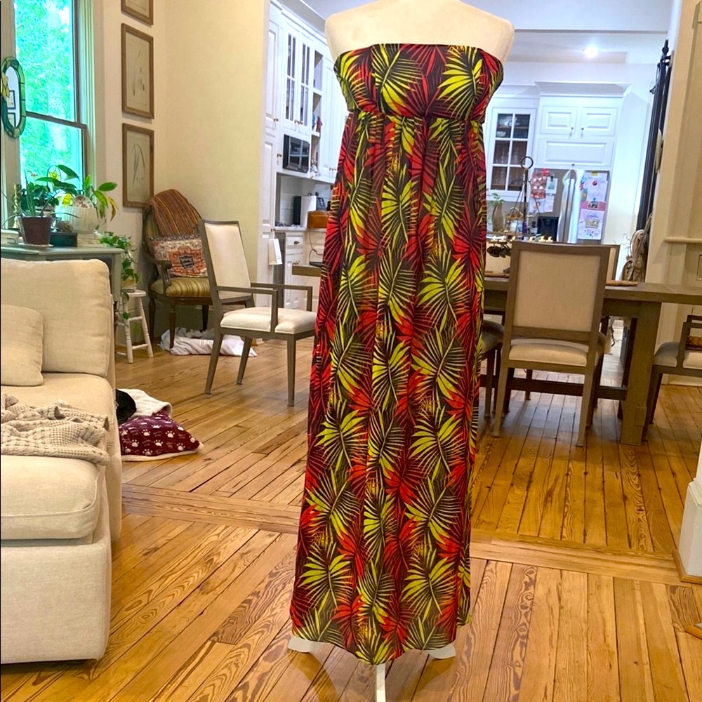 Milly Cabana Leaf Pattern Strapless Maxi Dress Si… - image 1